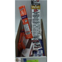 BOX OF ASSORED HOT RODS & BEEF JERKY