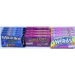 LOT OF 12 BOXES BOTTLECAPS, NERDS AND MIKE & IKES