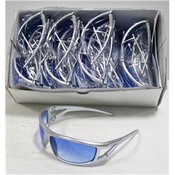 BOX OF GRAY FRAMED, BLUE LENS DESIGNER SUNGLASSES