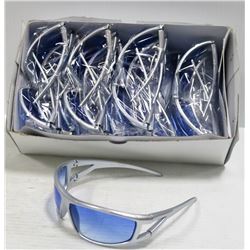 BOX OF GRAY FRAMED, BLUE LENS DESIGNER SUNGLASSES