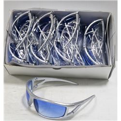 BOX OF GRAY FRAMED, BLUE LENS DESIGNER SUNGLASSES