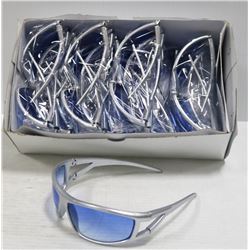 BOX OF GRAY FRAMED, BLUE LENS DESIGNER SUNGLASSES