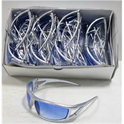 BOX OF GRAY FRAMED, BLUE LENS DESIGNER SUNGLASSES