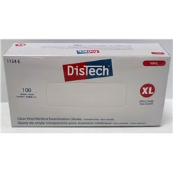 BOX OF 100 SIZE XLARGE DISTECH CLEAR VINYL MEDICAL