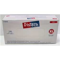 BOX OF 100 SIZE XLARGE DISTECH CLEAR VINYL MEDICAL