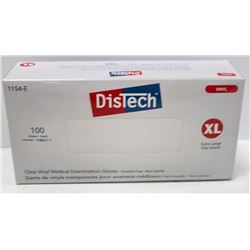 BOX OF 100 SIZE XLARGE DISTECH CLEAR VINYL MEDICAL