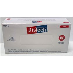BOX OF 100 SIZE XLARGE DISTECH CLEAR VINYL MEDICAL