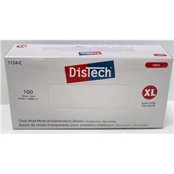 BOX OF 100 SIZE XLARGE DISTECH CLEAR VINYL MEDICAL