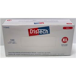 BOX OF 100 SIZE XLARGE DISTECH CLEAR VINYL MEDICAL