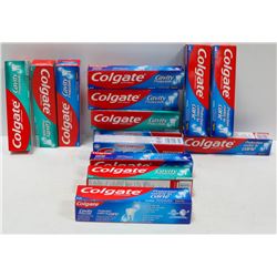 BOX OF ASSORTED COLGATE & CREST TOOTHPASTES