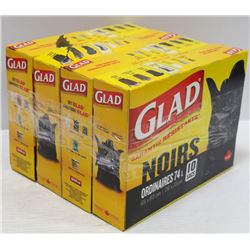 4 BOXES OF 10 GLAD 74LITRE GARBAGE BAGS