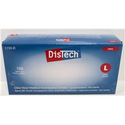 BOX OF 100 SIZE LARGE DISTECH CLEAR VINYL MEDICAL