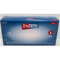 BOX OF 100 SIZE LARGE DISTECH CLEAR VINYL MEDICAL