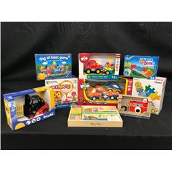 PLAY SETS INC. WOW RACE CAR AND TRUCK, FORKLIFT, FISHER PRICE CAMERA AND MORE