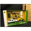 Image 2 : 3 JOHN DEERE TOYS INC. TOMY STEEL TRICYCLE, BRUDER 6920 TRACTOR AND TOMY UTILITY VEHICLE SET