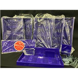 LOT OF PURPLE SLAT WALL ADJUSTABLE SHELVES WITH HOOKS AND DIVIDERS, 6 SHELVES IN TOTAL, 22 1/2" X