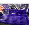 Image 2 : LOT OF PURPLE SLAT WALL ADJUSTABLE SHELVES WITH HOOKS AND DIVIDERS, 6 SHELVES IN TOTAL, 22 1/2" X