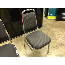 LOT OF 10X LIGHT GREY PATTERNED STACKING METAL FRAME CONFERENCE CHAIRS