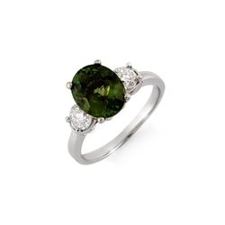 3.25 ctw Green Tourmaline & Diamond Ring 14K White Gold