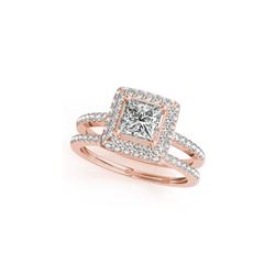 1.01 ctw Certified VS/SI Princess Diamond 2pc Set Ring Halo 14K Rose Gold