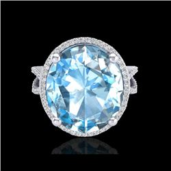 12 ctw Sky Blue Topaz & Micro Pave VS/SI Diamond Ring 18K White Gold