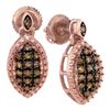 Image 1 : 10kt Rose Gold Round Brown Diamond Dangle Earrings 1/3 Cttw