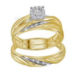 10kt Yellow Gold His & Hers Round Diamond Solitaire Matching Bridal Wedding Ring Band Set 1/8 Cttw