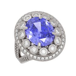 6.96 ctw Certified Tanzanite & Diamond Victorian Ring 14K White Gold