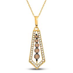 14kt Yellow Gold Round Brown Diamond Vertical Journey Pendant 1/2 Cttw