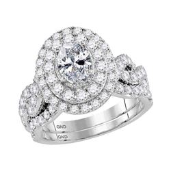 14kt White Gold Oval Diamond Bridal Wedding Engagement Ring Band Set 2.00 Cttw
