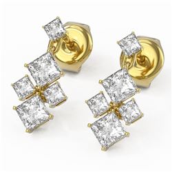 2.18 ctw Princess Diamond Designer Earrings 18K Yellow Gold