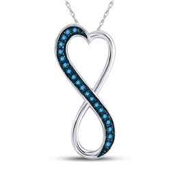 10kt White Gold Round Blue Color Enhanced Diamond Heart Infinity Pendant 1/10 Cttw