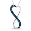 Image 1 : 10kt White Gold Round Blue Color Enhanced Diamond Heart Infinity Pendant 1/10 Cttw