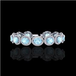 23 ctw Aquamarine & Micro Pave VS/SI Diamond Bracelet 10K White Gold