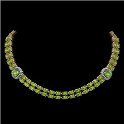 38.37 ctw Peridot & Diamond Necklace 14K Rose Gold