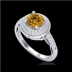 1.7 ctw Intense Fancy Yellow Diamond Art Deco Ring 18K White Gold