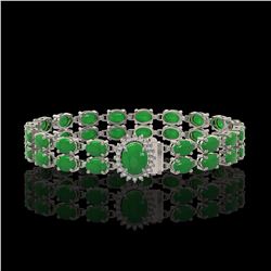 12.35 ctw Jade & Diamond Bracelet 14K White Gold