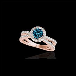 1.55 ctw SI Certified Fancy Blue Diamond Halo Ring 10K Rose Gold