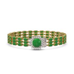 20.93 ctw Jade & Diamond Bracelet 14K Yellow Gold