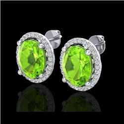 5 ctw Peridot & Micro Pave VS/SI Diamond Earrings 18K White Gold