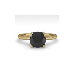 3.0 ctw Cushion Black Diamond Engagement Designer Ring 18K Yellow Gold