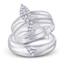 10kt White Gold His & Hers Round Diamond Cluster Matching Bridal Wedding Ring Band Set 1/4 Cttw