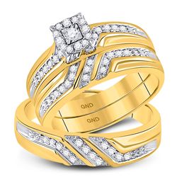 10kt Yellow Gold His & Hers Round Diamond Solitaire Matching Bridal Wedding Ring Band Set 1/3 Cttw