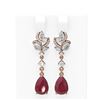 Image 1 : 9.22 ctw Ruby & Diamond Earrings 18K Rose Gold
