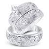 10kt White Gold His & Hers Marquise Diamond Crosses Matching Bridal Wedding Ring Band Set 1/8 Cttw