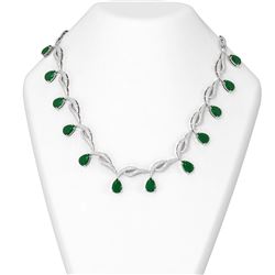 44.99 ctw Emerald & Diamond Necklace 18K White Gold