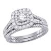 14kt White Gold Round Diamond Double Halo Bridal Wedding Engagement Ring Band Set 1.00 Cttw
