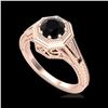 0.84 ctw Fancy Black Diamond Engagement Art Deco Ring 18K Rose Gold
