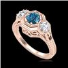 Image 1 : 1.05 ctw Intense Blue Diamond Art Deco 3 Stone Ring 18K Rose Gold