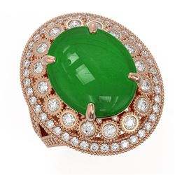 9.27 ctw Jade & Diamond Victorian Ring 14K Rose Gold